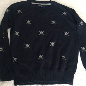 Gap Boys Blue Skull V-Neck Sweater Size 6-7